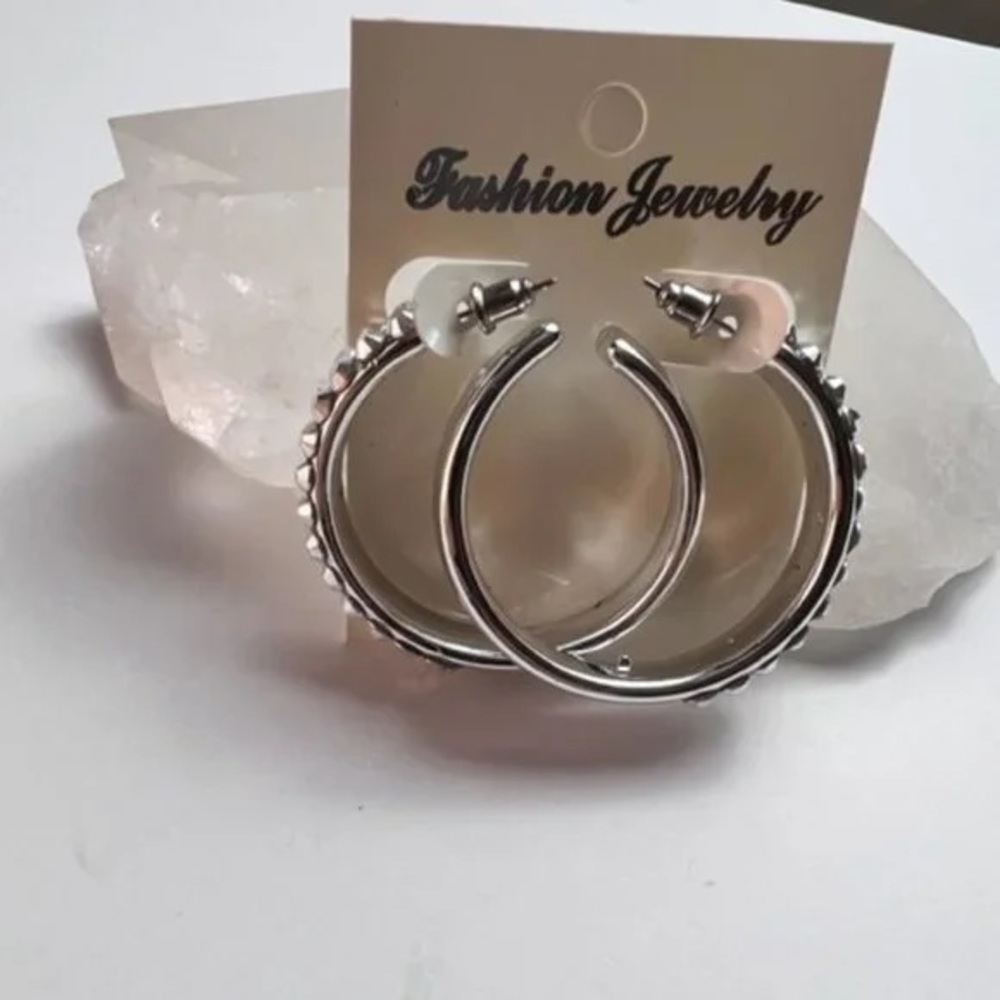 Silver Hoop Earrings - Picture 2 of 5